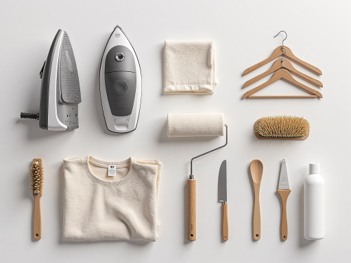 Assorted household goods displayed neatly, including kitchen utensils and decorative items, clean setting